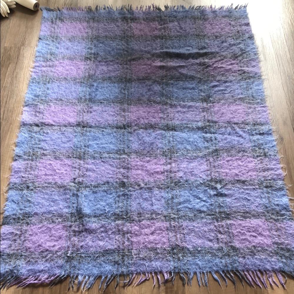 Wool mohair plaid throw blanket